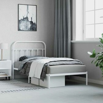 Bedframe met hoofdbord metaal wit 100x190 cm 4