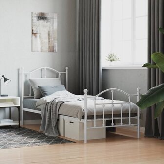 Bedframe met hoofd- en voeteneinde metaal wit 90x190 cm 1