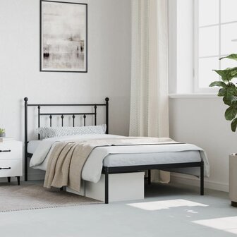 Bedframe met hoofdbord metaal zwart 107x203 cm 4