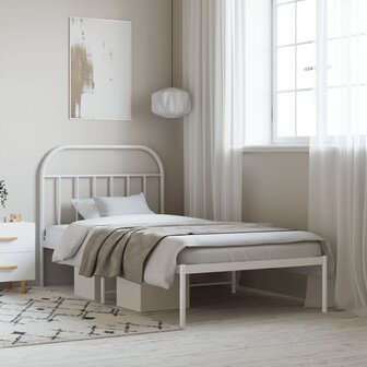 Bedframe met hoofdbord metaal wit 100x190 cm 1