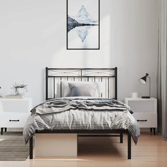 Bedframe met hoofdbord metaal zwart 100x200 cm 3