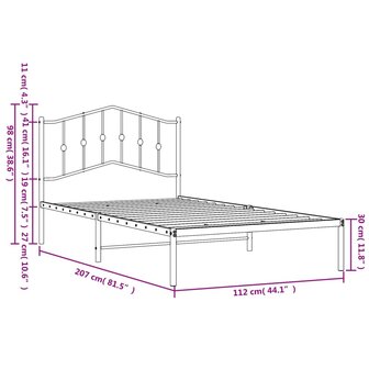 Bedframe met hoofdbord metaal zwart 107x203 cm 9