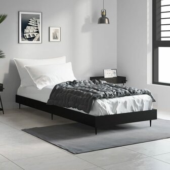 Bedframe bewerkt hout zwart 75x190 cm 1