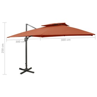 Zweefparasol met dubbel dak 300x300 cm terracottakleurig 9
