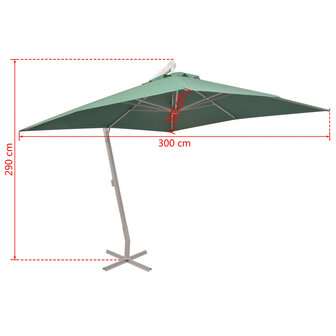 Zweefparasol met aluminium paal 300x300 cm groen 8