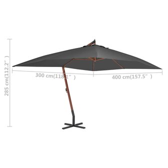 Zweefparasol met houten paal 400x300 cm antracietkleurig 5