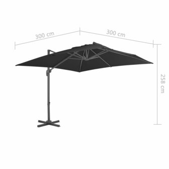 Zweefparasol met aluminium paal 300x300 cm antracietkleurig 9