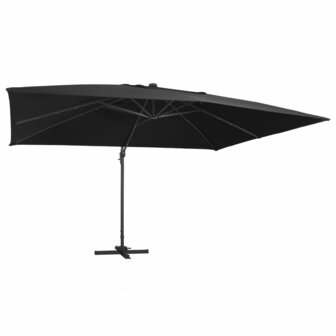 Zweefparasol met LED-verlichting en paal 400x300 cm zwart 1