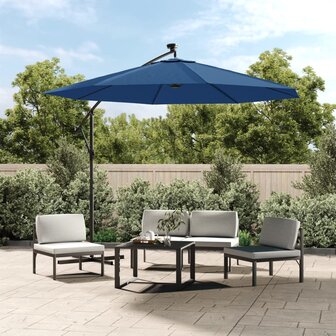 Zweefparasol met LED en stalen paal 300 cm azuurblauw 1