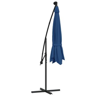 Zweefparasol met LED en stalen paal 300 cm azuurblauw 8