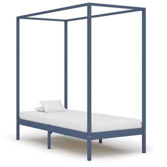 Hemelbedframe massief grenenhout grijs 90x200 cm 1