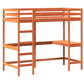 Hoogslaper met bureau massief grenenhout wasbruin 90x200 cm 3
