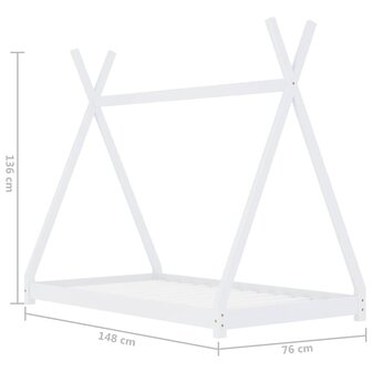 Kinderbedframe massief grenenhout wit 70x140 cm 7