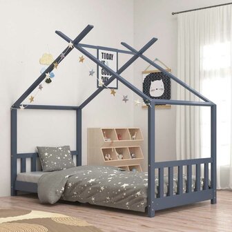 Kinderbedframe massief grenenhout grijs 70x140 cm 1