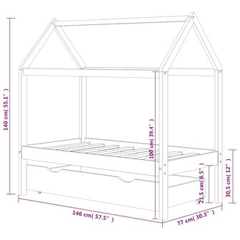 Kinderbedframe met lade massief grenenhout 70x140 cm 7