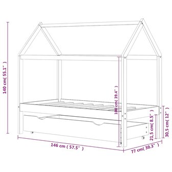 Kinderbedframe met lade massief grenenhout 70x140 cm wit 7
