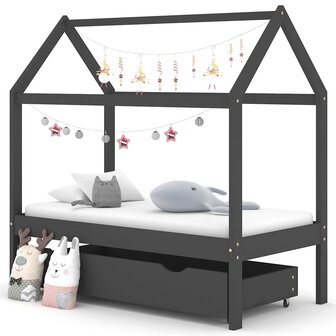 Kinderbedframe met lade grenenhout donkergrijs 70x140 cm 1