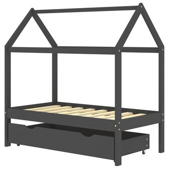 Kinderbedframe met lade grenenhout donkergrijs 70x140 cm 2