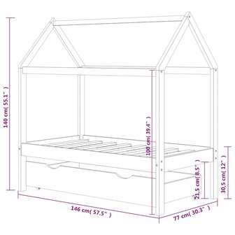 Kinderbedframe met lade grenenhout donkergrijs 70x140 cm 7