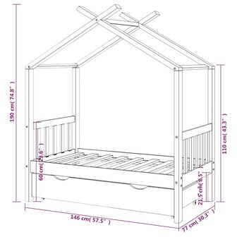 Kinderbedframe met lade massief grenenhout 70x140 cm 7