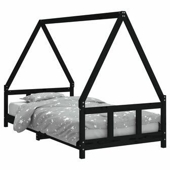 Kinderbedframe 90x190 cm massief grenenhout zwart 2
