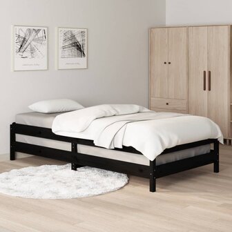 Bed stapelbaar 90x200 cm massief grenenhout zwart 4