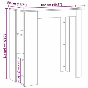 Bartafel met schap 102x50x103,5cm bewerkt hout artisanaal eiken 9