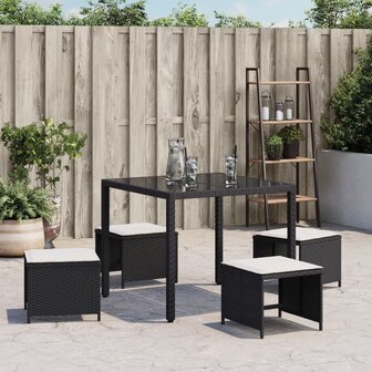 Tuinkrukken 4 st met kussens 40x40x35 cm poly rattan zwart 4
