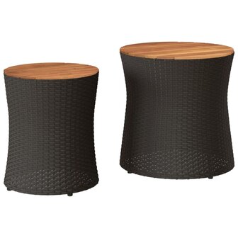 Tuinbijzettafels 2 st met houten blad poly rattan zwart 2
