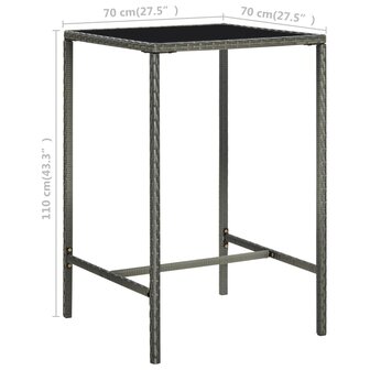 Tuinbartafel 70x70x110 cm poly rattan en glas grijs 6