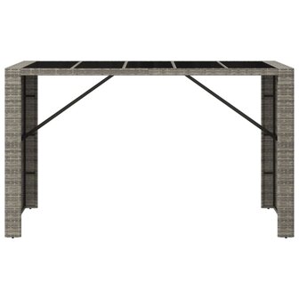 Bartafel met glazen blad 185x80x110 cm poly rattan grijs 3