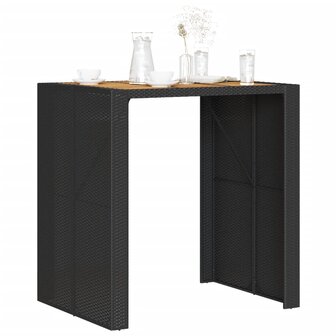 Tuinbartafel acaciahouten blad 105x80x110 cm poly rattan zwart 4