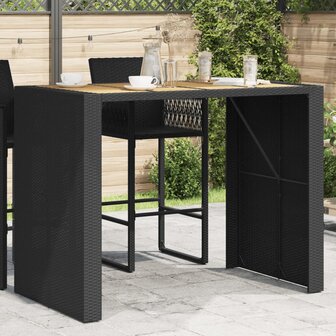 Tuinbartafel acaciahouten blad 145x80x110 cm poly rattan zwart 1
