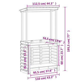 Tuinbartafel met dak bruin 112,5x57x195,5 cm massief hout 9