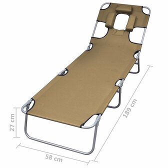 Ligbed met hoofdkussen verstelbaar en inklapbaar taupe 7