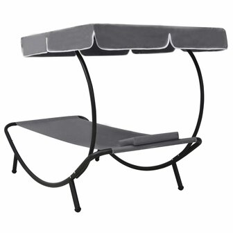 Loungebed met luifel en kussen grijs 4