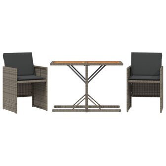 3-delige Bistroset met kussens poly rattan grijs 2
