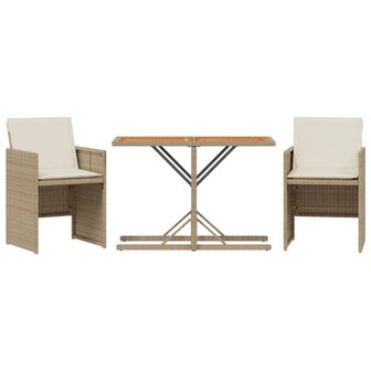 3-delige Bistroset met kussens poly rattan beige 2