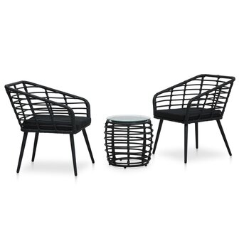 3-delige Bistroset poly rattan zwart 1