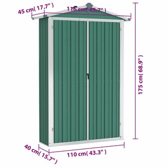 Tuinschuur 116x45x175 cm gegalvaniseerd staal groen 8