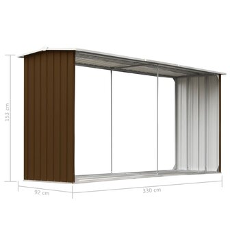 Haardhoutschuur 330x92x153 cm gegalvaniseerd staal bruin 6