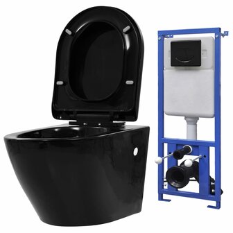 Hangend toilet met verborgen stortbak keramiek zwart 1