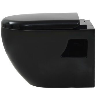 Hangend toilet met verborgen stortbak keramiek zwart 6