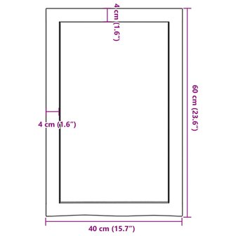 Wastafelblad 40x60x(2-6) cm behandeld massief hout lichtbruin 9