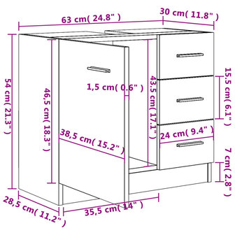 Wastafelkast 63x30x54 cm bewerkt hout sonoma eikenkleurig 8