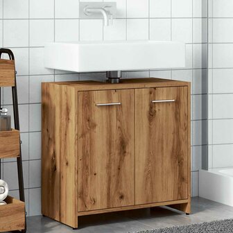 Wastafelkast 60x33x60 cm bewerkt hout artisanaal eikenkleurig 4