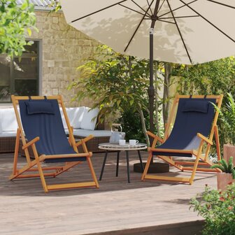 Strandstoelen 2 st inklapbaar stof blauw 1