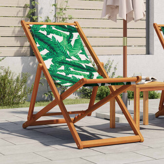 Strandstoel inklapbaar bladpatroon eucalyptushout en stof 1
