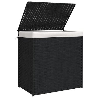 Wasmand met 2 vakken 53x35x57 cm poly rattan zwart 4