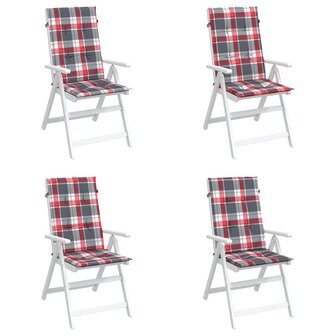 Tuinstoelkussens 4 st 120x50x3 cm stof ruitpatroon rood 4